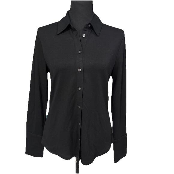 BANANA REPUBLIC NWOT ESSENTIAL LONG-SLEEVE POLO IN BLACK-SIZE SMALL - Picture 2 of 9